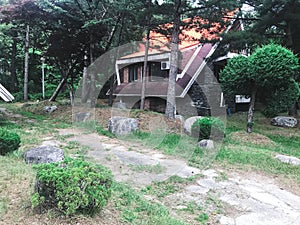 Beautiful stone house in the asian forest. Spouth Korea