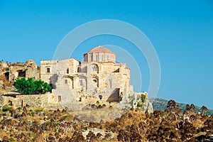 Beautiful stone orthodox church, old town of Monemvasia