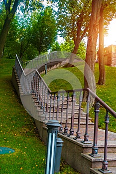 Beautiful stone staircase in the park leading up