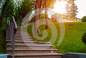 Beautiful stone staircase in the park leading up