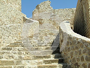 Beautiful stone steps of restored medieval fortresses