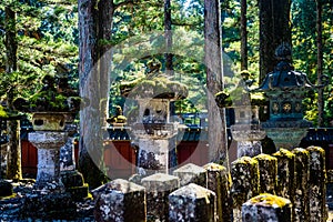 Beautiful stone toro lanterns at Toshogu Shrine in Nikko Japan