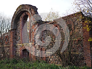 Beautiful stonework. The ruins of the old outbuildings of the estate of the Wrangel barons