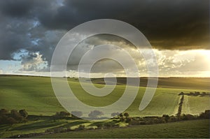 Beautiful stormy landscape over countryside