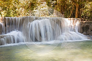 Beautiful stream waterfalls in deep forest jungleDeep forest stream waterfalls in national park of ThailandStream waterfalls close