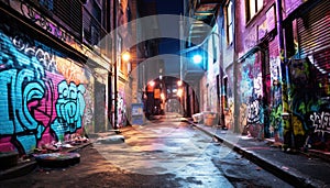 Beautiful street art of graffiti. Abstract color creative drawing fashion on walls of city. Urban contemporary culture.