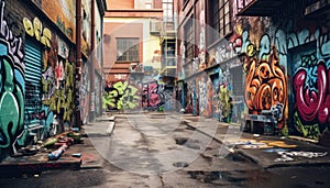 Beautiful street art of graffiti. Abstract color creative drawing fashion on walls of city. Urban contemporary culture.