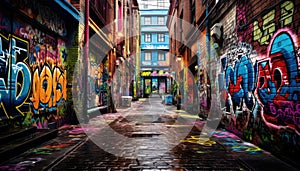 Beautiful street art of graffiti. Abstract color creative drawing fashion on walls of city. Urban contemporary culture.