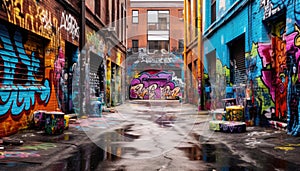 Beautiful street art of graffiti. Abstract color creative drawing fashion on walls of city. Urban contemporary culture.