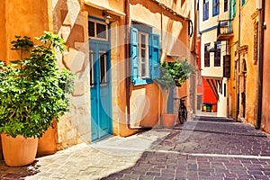 Beautiful street in Chania, Crete, Greece. photo