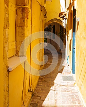 Beautiful street in Chania, Crete island, Greece. Summer landscape