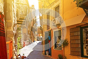 Beautiful street in Chania, Crete island, Greece. Summer landscape