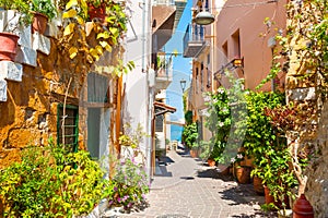 Beautiful street in Chania, Crete island, Greece. photo