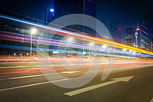 Beautiful street at night with light trails