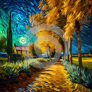 Beautiful street scene impasto painting - ai generated image