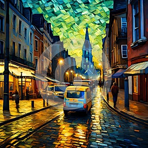 Beautiful street scene impasto painting - ai generated image