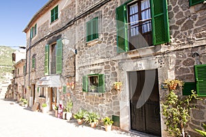 Beautiful street in Valldemossa, famous old mediterranean village of Majorca Spain.