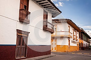 Beautiful streets at the historical downtown of the heritage town of Salamina located at the Caldas department in Colombia