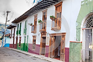 Beautiful streets at the historical downtown of the heritage town of Salamina located at the Caldas department in Colombia