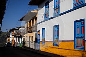 Beautiful streets at the historical downtown of the heritage town of Salamina located at the Caldas department in Colombia