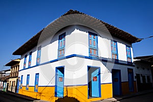 Beautiful streets at the historical downtown of the heritage town of Salamina located at the Caldas department in Colombia