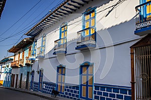 Beautiful streets at the historical downtown of the heritage town of Salamina located at the Caldas department in Colombia photo