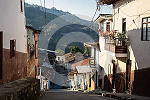 Beautiful streets at the historical downtown of the heritage town of Salamina located at the Caldas department in Colombia photo