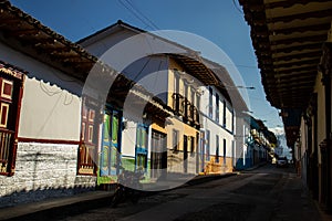Beautiful streets at the historical downtown of the heritage town of Salamina located at the Caldas department in Colombia photo