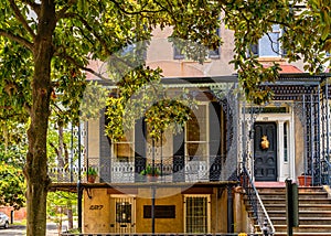 Beautiful streets and homes in downtown Savannah, Georgia, USA
