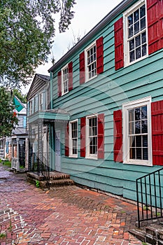 Beautiful streets and homes in downtown Savannah, Georgia, USA