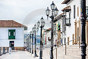 Streets and houses around Bolivar Square in Tunja city photo