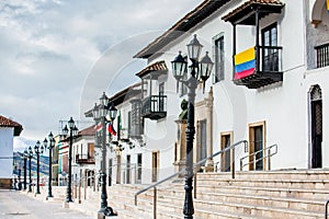 Streets and houses around Bolivar Square in Tunja city photo