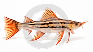 Beautiful Striped Catfish With Large Fins And Copper Orange Color