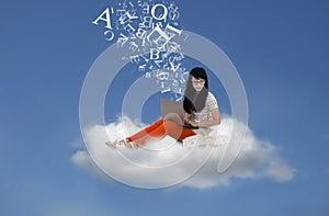 Beautiful student send email message online on cloud