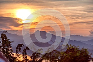 Beautiful stunning sunset in Luang Prabang Laos, from Mount Phusi. Laos is a popular travel destination in Southeast Asia