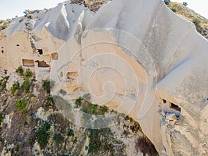 Beautiful stunning view of the mountains of Cappadocia and cave houses. Turkey