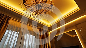 Beautiful style ceiling light inside luxury apartment with LED lighting surround . Generative Ai