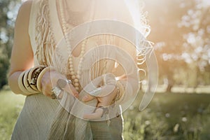 Beautiful stylish countryside woman in the Park close up