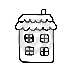 Beautiful stylish doodle house. Line art. Simple hand drawn illustration. Townhouse in kawaii style. Linear icon for the