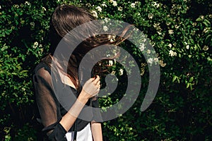 Beautiful Stylish Hipster Girl with beautiful windy hair having