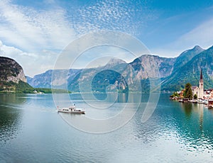 Beautiful summer Alpine Hallstatt Town and lake Hallstatter See view (Austria