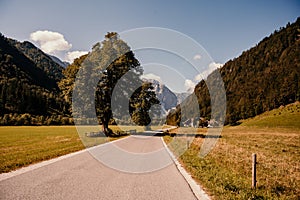 Beautiful summer alpine landscape. Logar valley or Logarska dolina, Kamnik Savinja Alps, Slovenia, Europe.