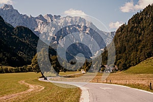 Beautiful summer alpine landscape. Logar valley or Logarska dolina, Kamnik Savinja Alps, Slovenia, Europe.