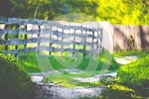 wooden fence, summer countryside background