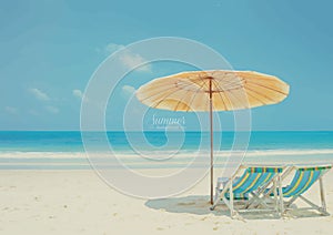 Beautiful summer beach with beach chairs and umbrella