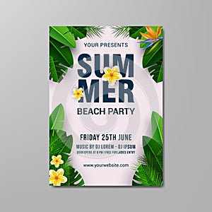 Beautiful summer beach party flyer template vector illustration