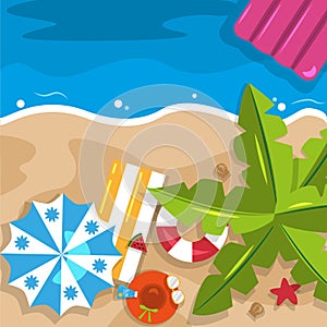 Beautiful Summer Beach Sea Nature Vacation Top View Background Illustration 03