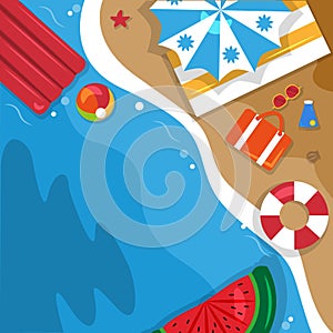 Beautiful Summer Beach Sea Nature Vacation Top View Background Illustration 07