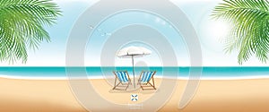 Beautiful summer beach, vector panoramic banner