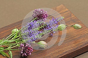 A beautiful summer bouquet, wildflowers, wild onions, Veronica l